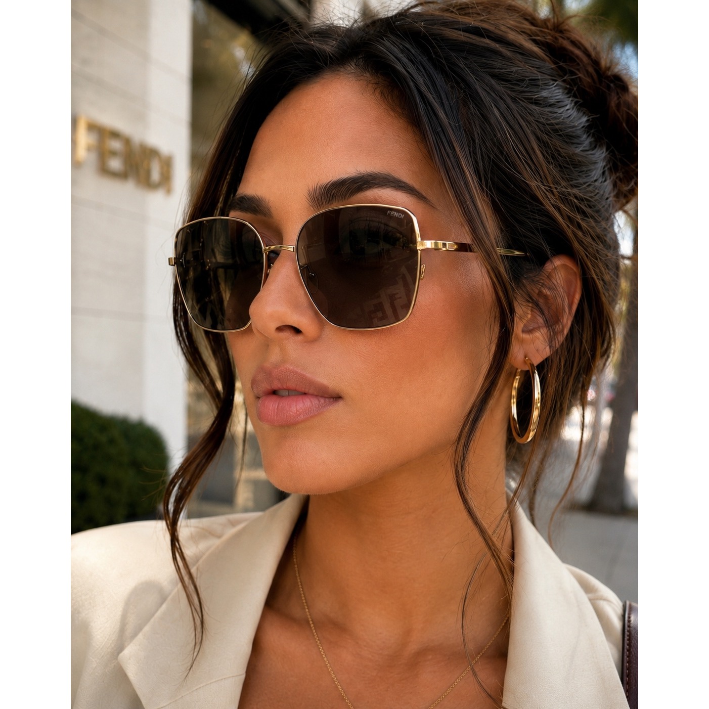 Fendi Ff40013u Gold Square Sunglasses Brown Gradient Ff Monogram Logo Italy